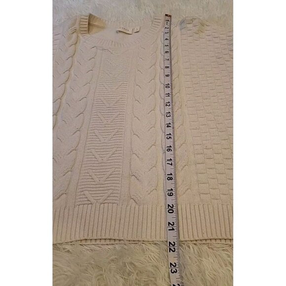 Cyrus Knits Sweater Womens Large Cream Ivory Cableknit Fisherman Winter White - Picture 8 of 11